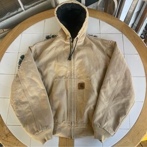 Vintage Carhartt Jacket JQ295 Medium Full Zip Active Hoodie Canvas Big Patch USA
